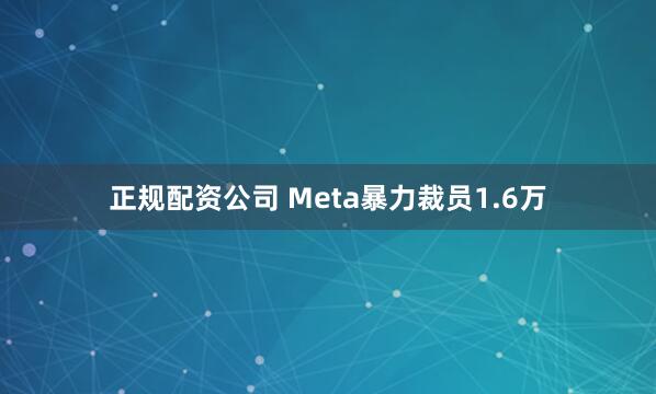 正规配资公司 Meta暴力裁员1.6万