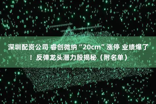 深圳配资公司 睿创微纳“20cm”涨停 业绩爆了！反弹龙头潜力股揭秘（附名单）